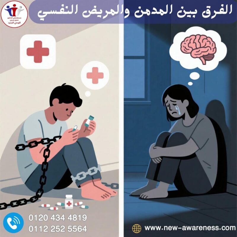 الفرق بين المدمن والمريض النفسي